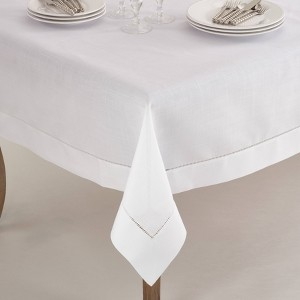 Tablecloth Square White Hemstitch Border Classic Elegant Linen