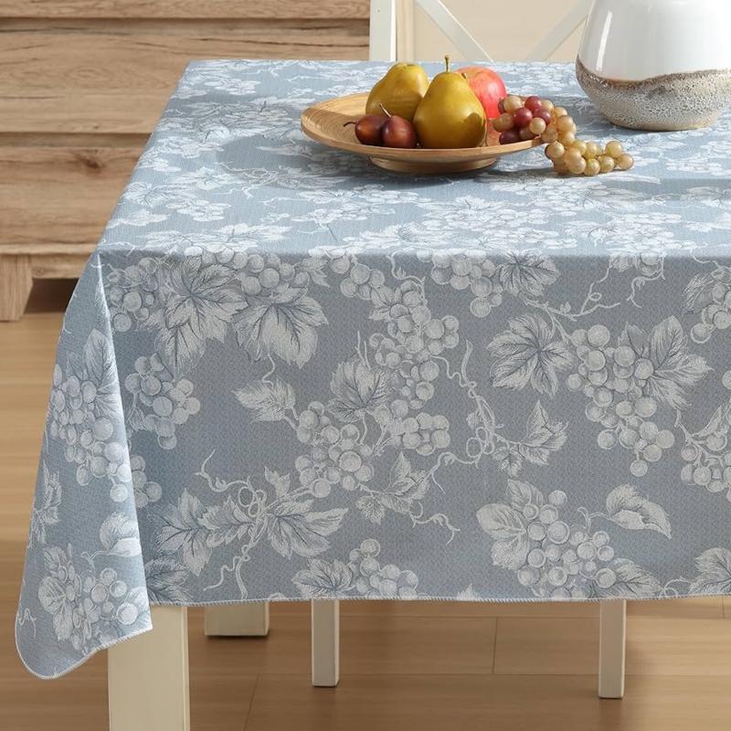 Tablecloth Surged Hem Grapevine Motif Serene Blue Color Vinyl Table Cover