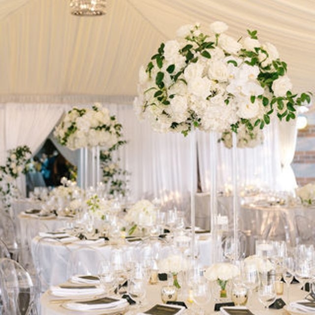 Tablecloth Tall Centerpieces Draped Ceiling Glam