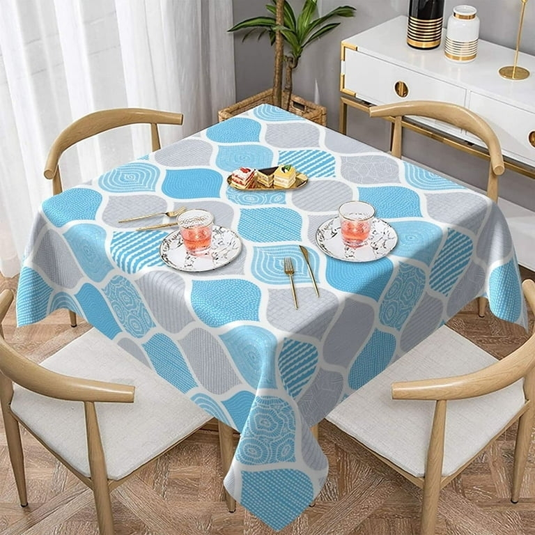 Tablecloth Teal Ogee Pattern Modern Farmhouse Geometric Print Square