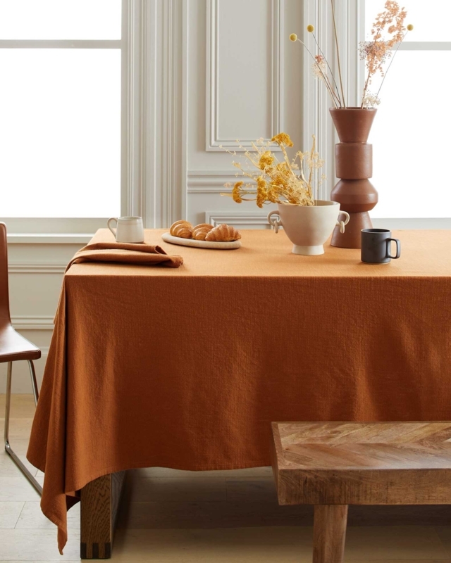 Tablecloth Terracotta Woven Texture Matte Cotton Dining Room Styling