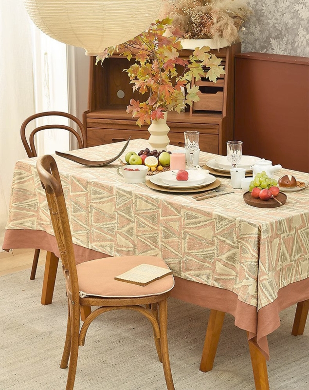 Tablecloth Triangle Pattern Rust Border Hem Modern Organic Aesthetic