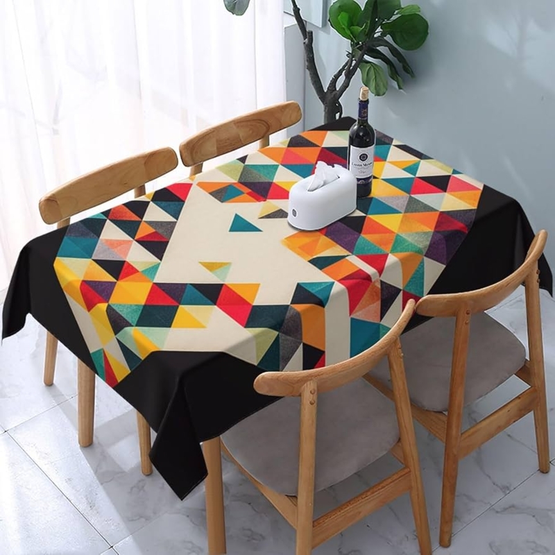 Tablecloth Triangle Print Black Border Colorful Contemporary Linens
