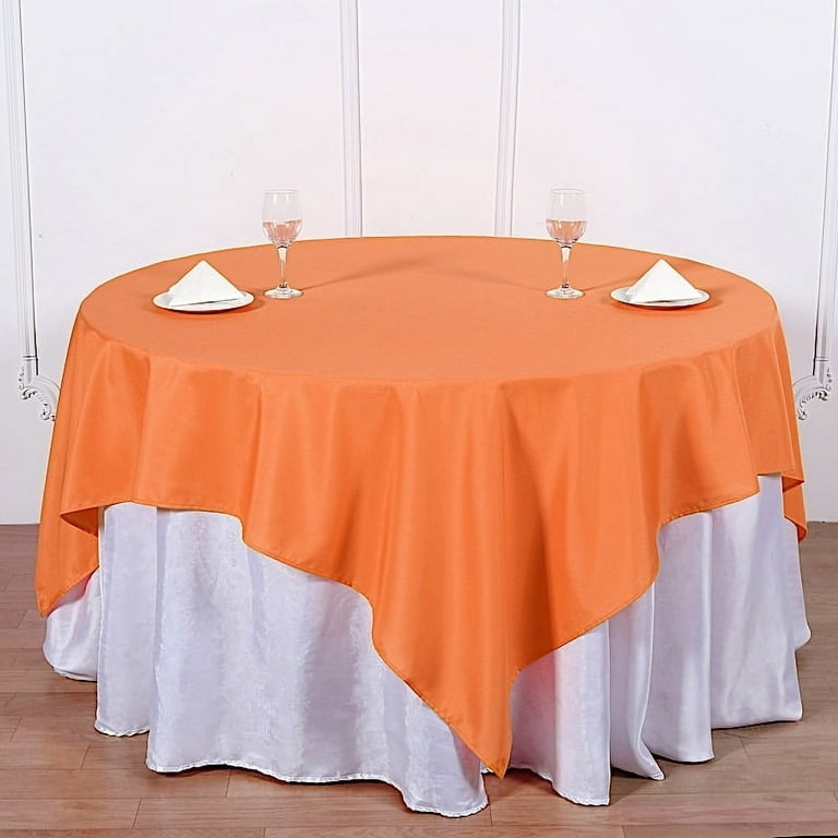 Tablecloth Vibrant Orange Square Overlay Layered Design On Round Table