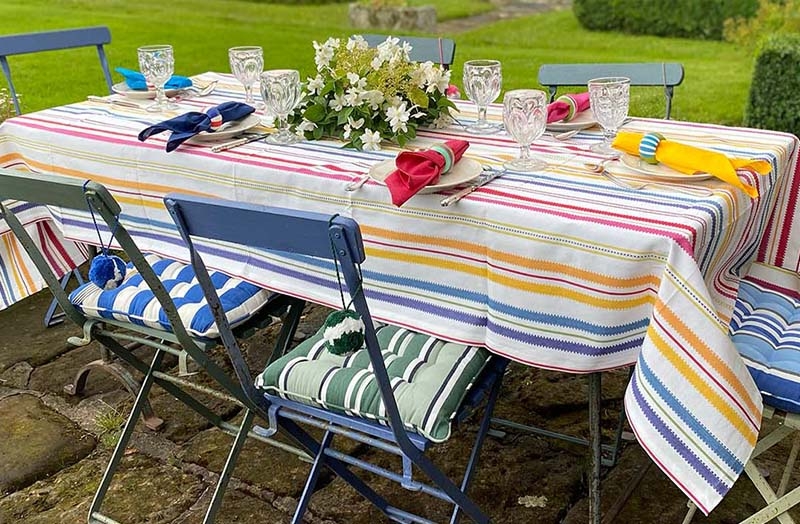 Tablecloth Vibrant Rainbow Stripes Eclectic Garden Party Outdoor Decor