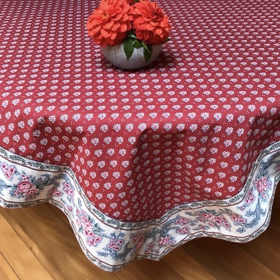 Tablecloth Vibrant Red Print Ornate Floral Border French Provencal Decor
