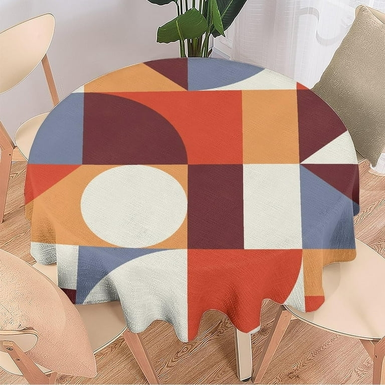 Tablecloth Warm Earth Tone Palette Bold Geometric Pattern Round Nordic