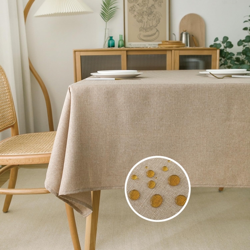 Tablecloth Water Resistant Tan Linen Minimalist Kitchen Decor