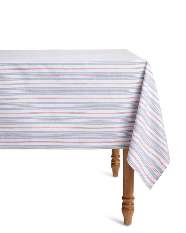 Tablecloth White Blue Red French Stripes Woven Fabric Traditional Style