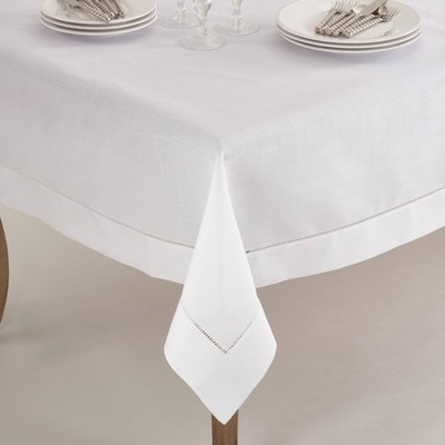 Tablecloth White Hemstitch Border Linen-Like Texture Traditional Decor