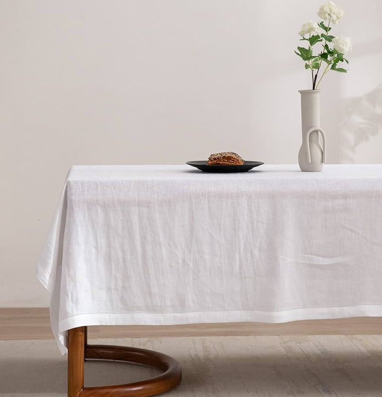 Tablecloth White Linen Hemstitch Border Scandinavian Clean Decor