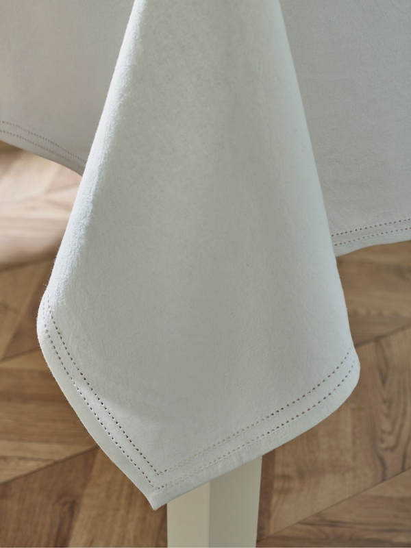 Tablecloth White Linen Look Hemstitched Border Classic Dining Styling