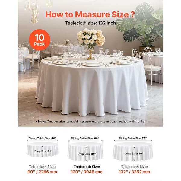Tablecloth White Round Plain Weave Floor Length Formal Elegant Event