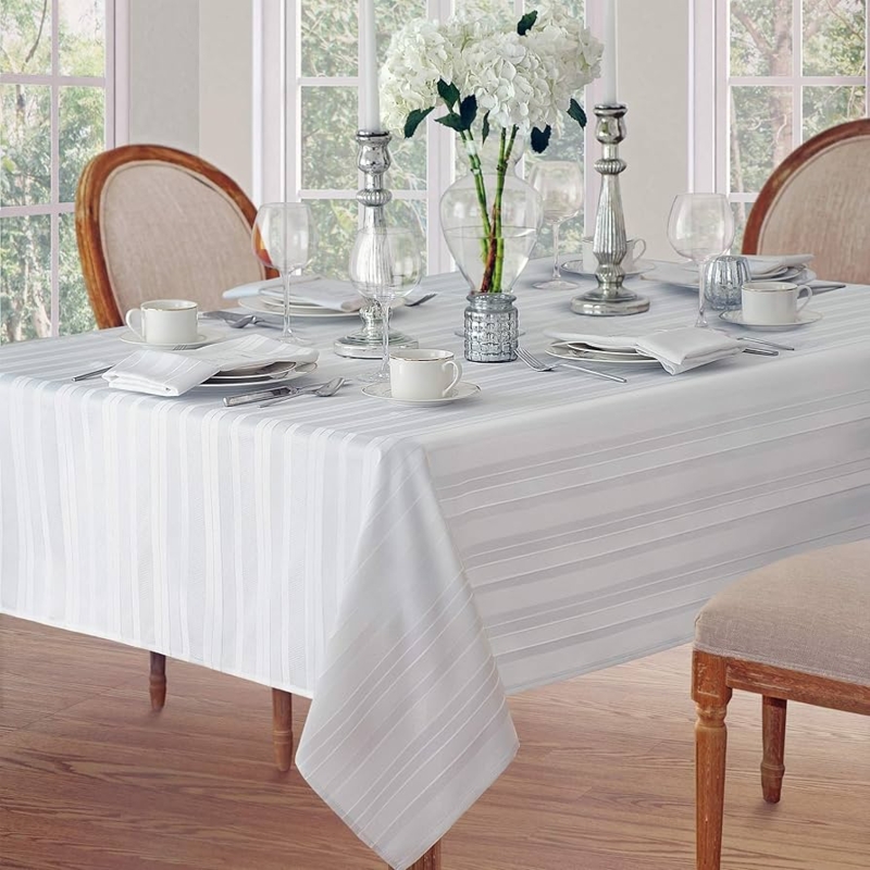 Tablecloth White Satin Stripe Fabric Traditional Formal Dining Decor