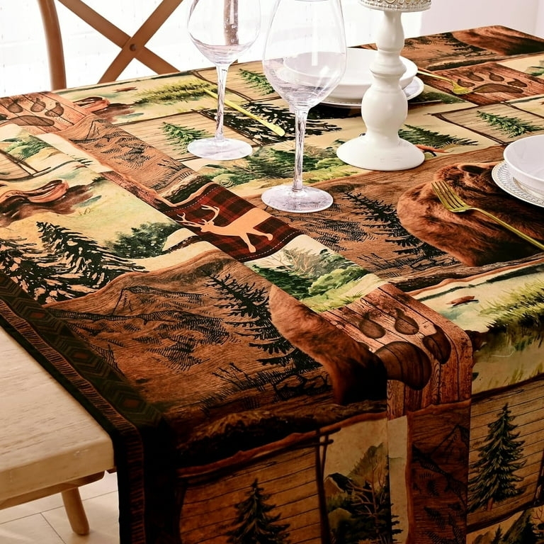 Tablecloth Wildlife Patchwork Print Earth Toned Color Block Cabin Style