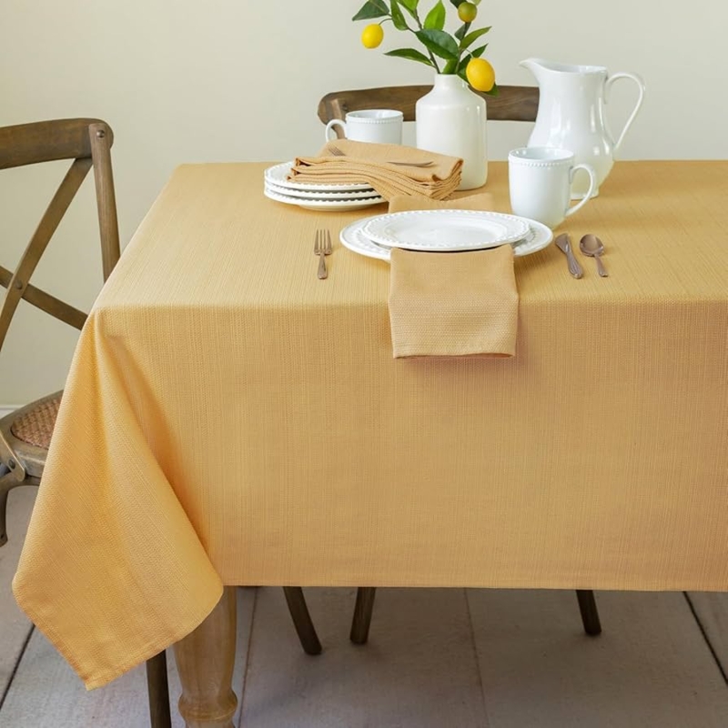Tablecloth Woven Dobby Texture Mustard Yellow Hue Farmhouse Styling