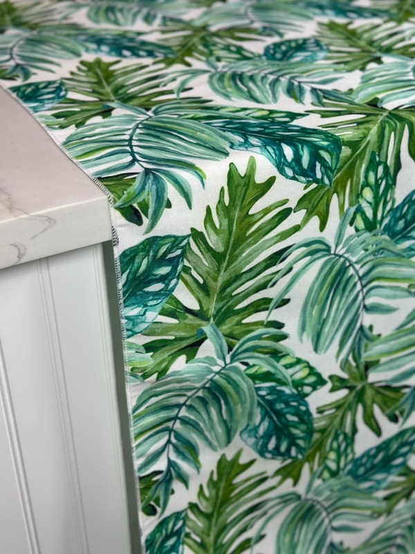 Tablecloth Woven Fabric Emerald Green Tropical Leaf Print Overlock