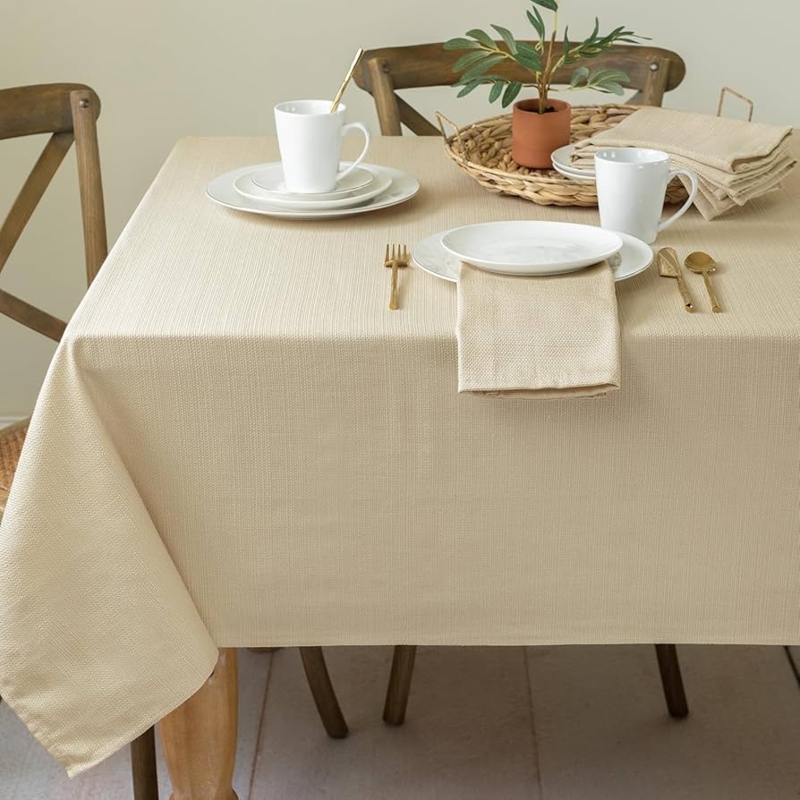 Tablecloth Woven Texture Beige Flax Linen Appearance Neutral Styling