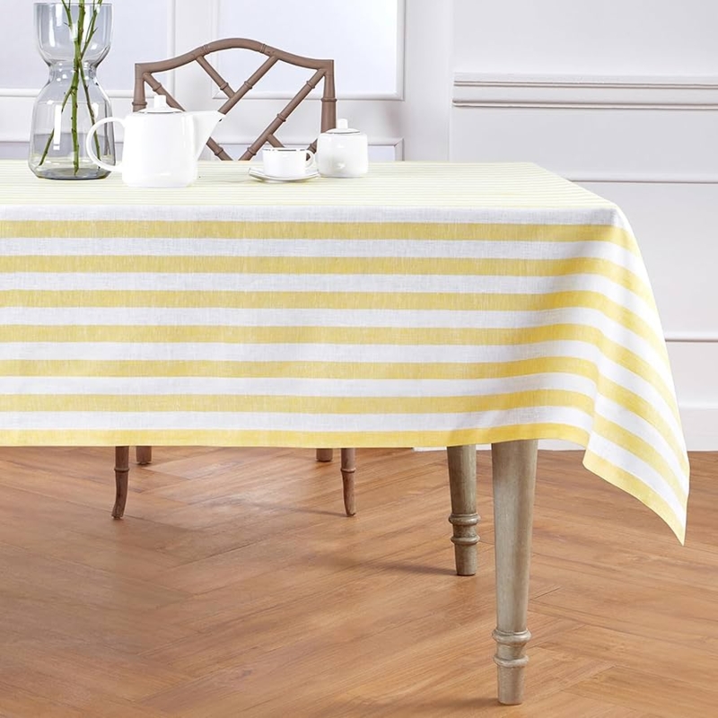 Tablecloth Yellow Horizontal Stripes Linen Weave Cheerful Spring Decor