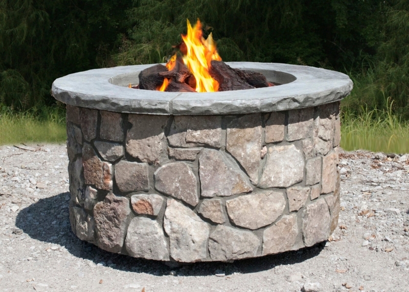 Tall Round Fire Pit Stone Veneer Rustic Wood Burning