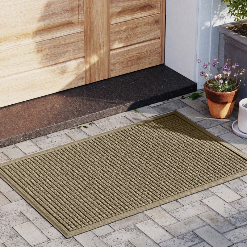 Tan Textured Doormat, Raised Cube Pattern Border