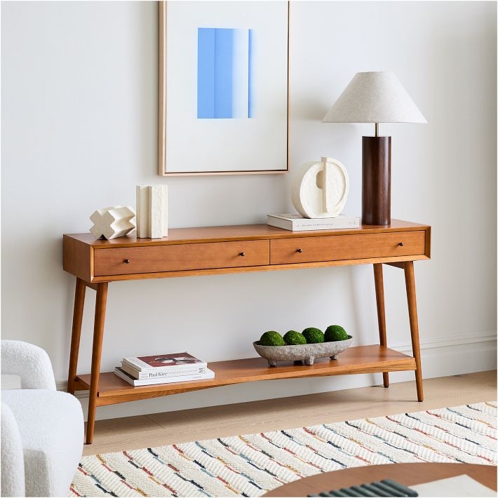 Tapered Leg Console Table with Two Drawers Mid-Century Style