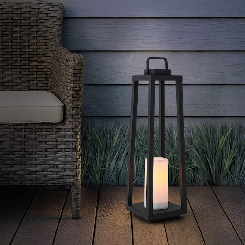 Tapered Outdoor Lantern with Integrated LED Candle Minimalist