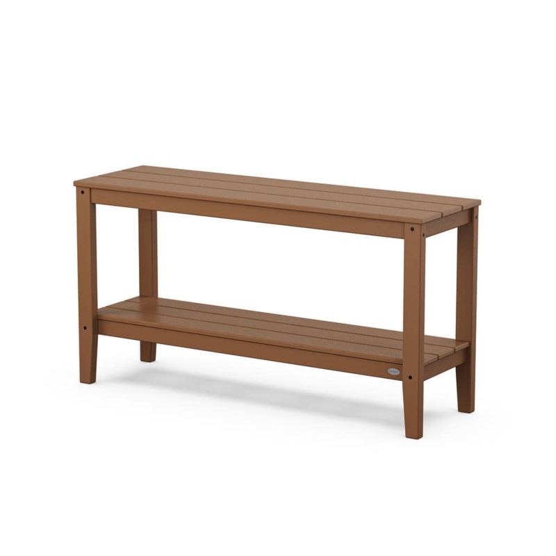 Teak Toned Console Table Slatted Top Composite Patio