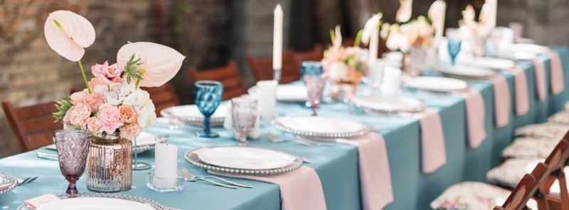 Teal Blue Tablecloth Floor Length Drop Romantic Traditional Wedding