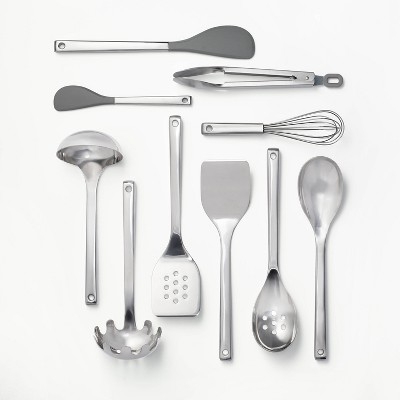Ten-Piece Kitchen Utensil Set, Flat Handle Mirror Polish