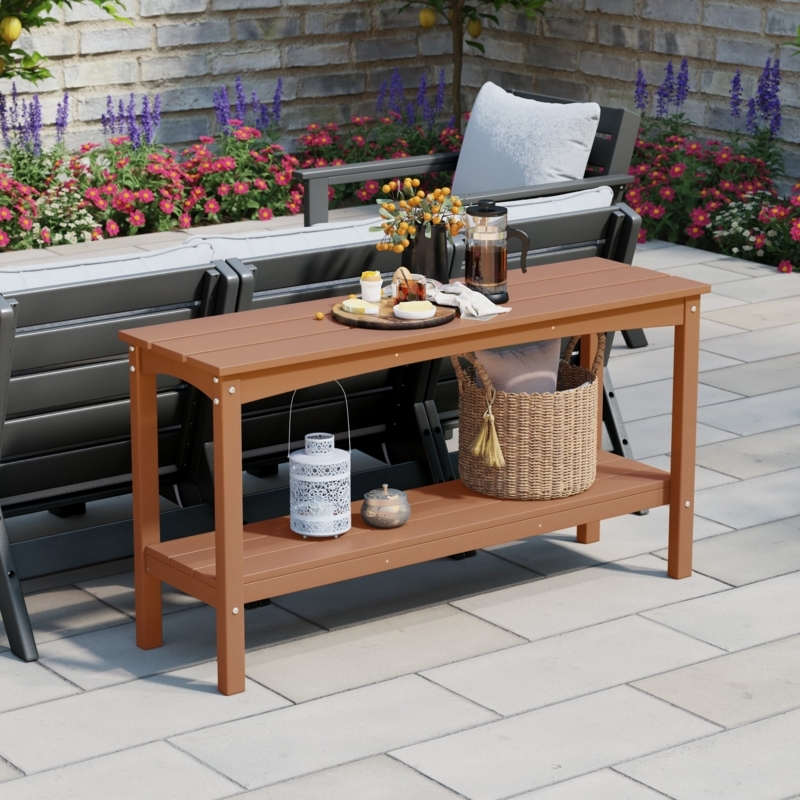 Terracotta Outdoor Console Table Two-Tier Slatted Design
