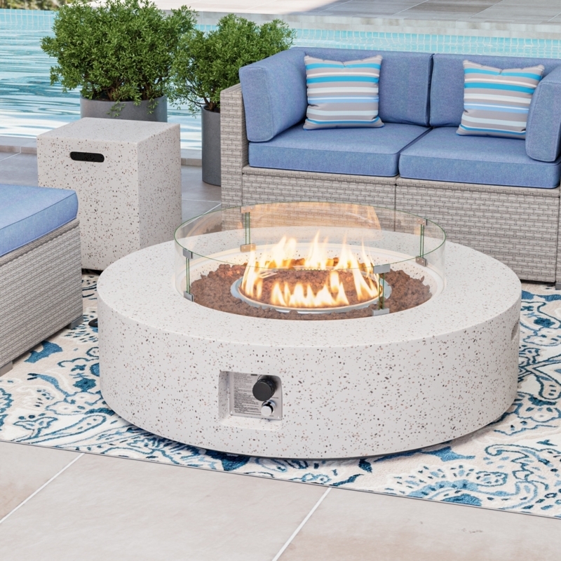 Terrazzo Fire Pit Round Poolside Patio Glass Wind Guard