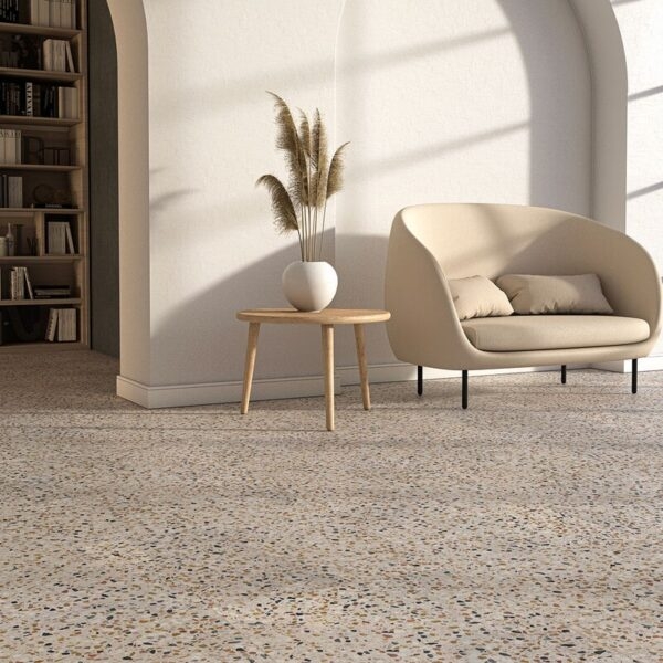 Terrazzo Tile Living Room Ideas Curved Sofa Arched Wall Niche