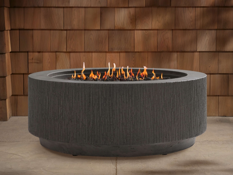Textured Concrete Fire Bowl Round Ribbed Surface Charcoal