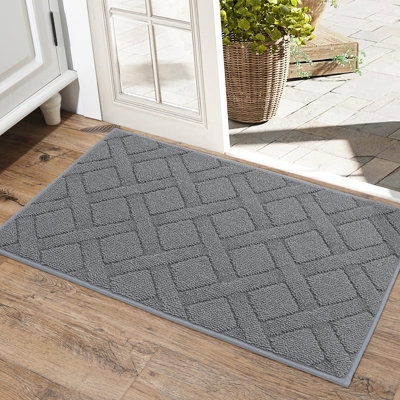 Textured Diamond Pattern Doormat, Gray Low Profile