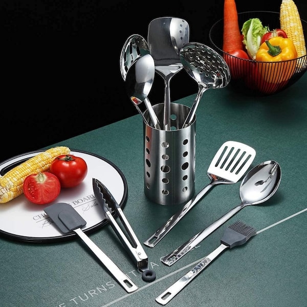 Thirteen-Piece Kitchen Utensil Set, Mirror Finish Holder