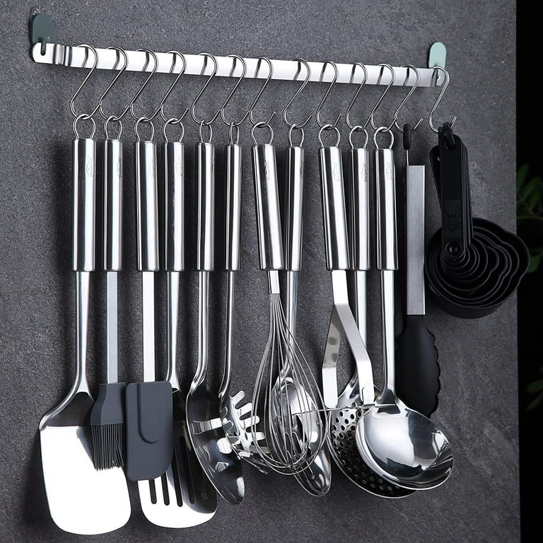 Thirty-Seven Piece Kitchen Utensil Set, Wall-Mounted Rail