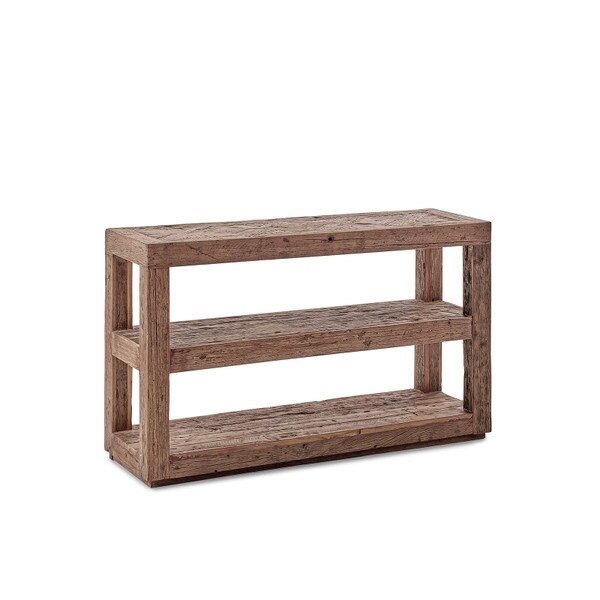 Tiered Console Table Weathered Finish Chunky Frame Rustic