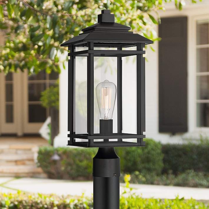 Tiered Roof Design Outdoor Post Light, Transitional Style