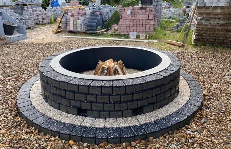 Tiered Stone Fire Pit Masonry Texture Metal Liner Vented