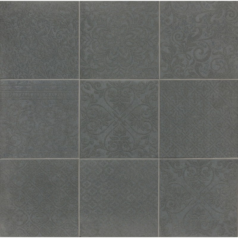 Tile Embossed Ornate Patterns Dark Silver Charcoal Textured Vintage