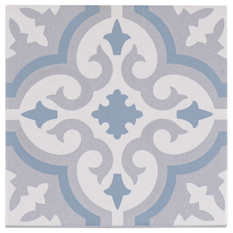 Tile Encaustic Pattern Dusty Blue Palette Symmetrical Design Matte