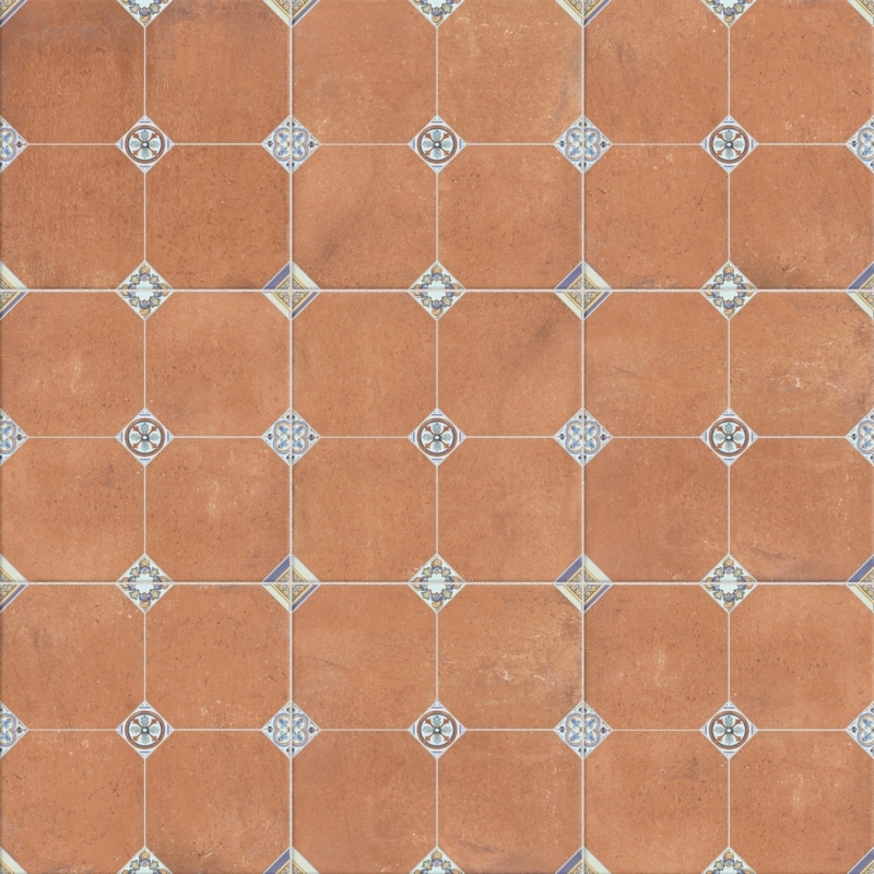 Tile Floral Medallions Terracotta Blue White Spanish Colonial