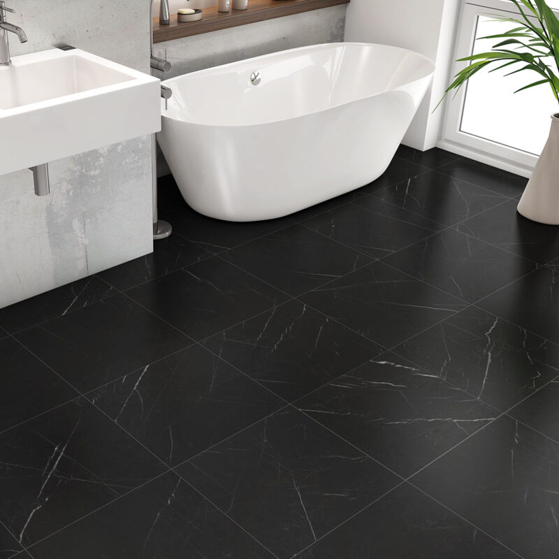 Tile Large Format Black Marble Look Satin Finish Flooring