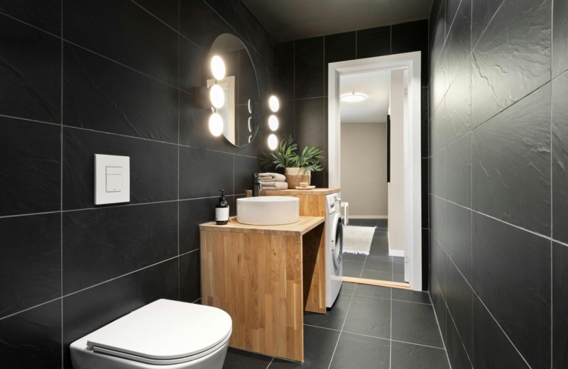 Tile Large Format Charcoal Stone Texture Minimalist Style
