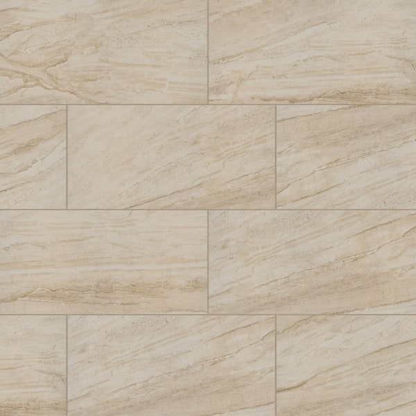 Tile Matte Finish Marble Look Staggered Pattern Bathroom Floor