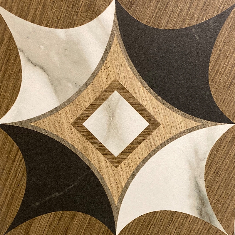 Tile Mixed Material Look Wood And Marble Pattern Geometric Starburst