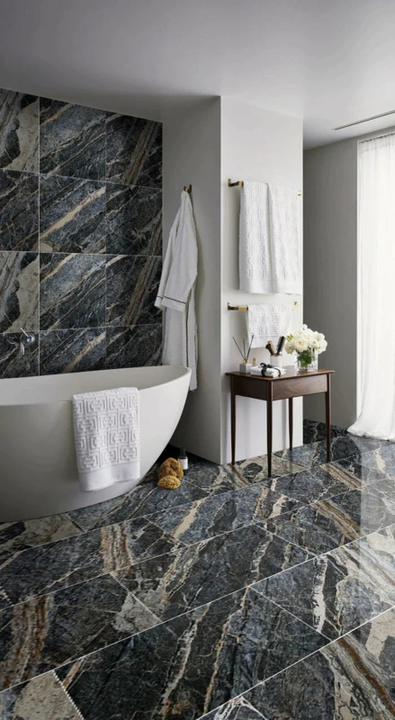 Tile Polished Stone with Bold Dramatic Veining Luxury Design