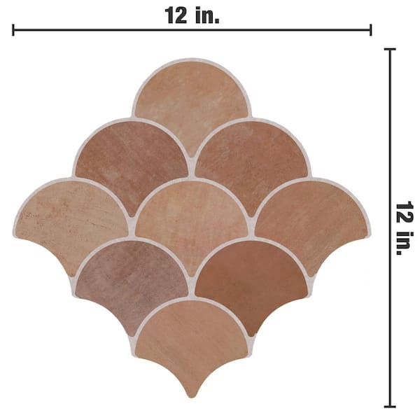 Tile Sheet Fan Shape Terracotta Hue Rustic Mediterranean Mosaic