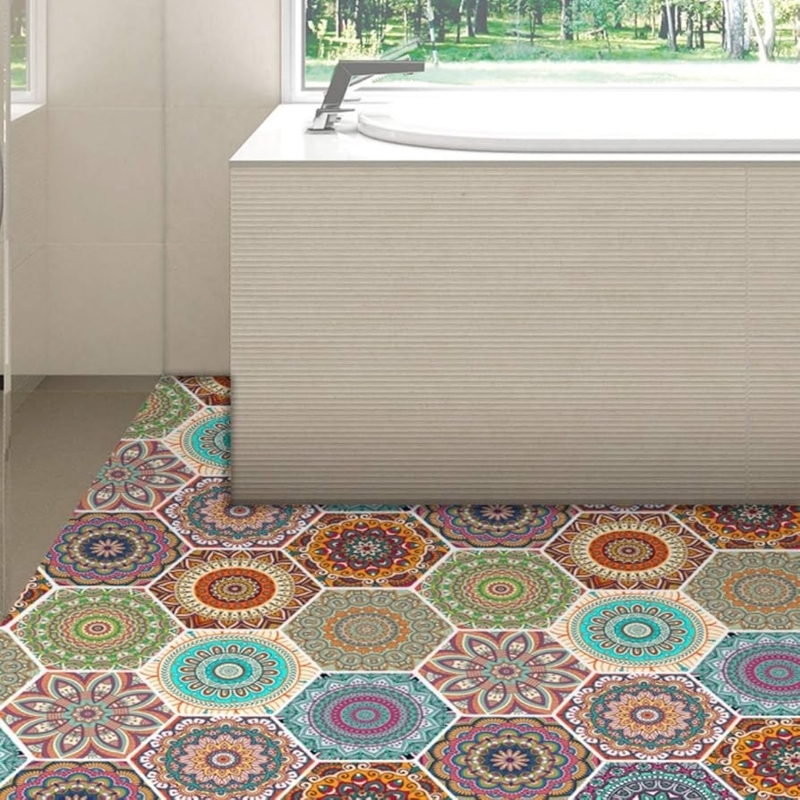 Tile Stickers, Multicolor Hexagon Mandala Peel and Stick Decals